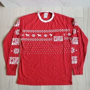 Victorias Secret PINK Nation Pajama Shirt Womens XS Red